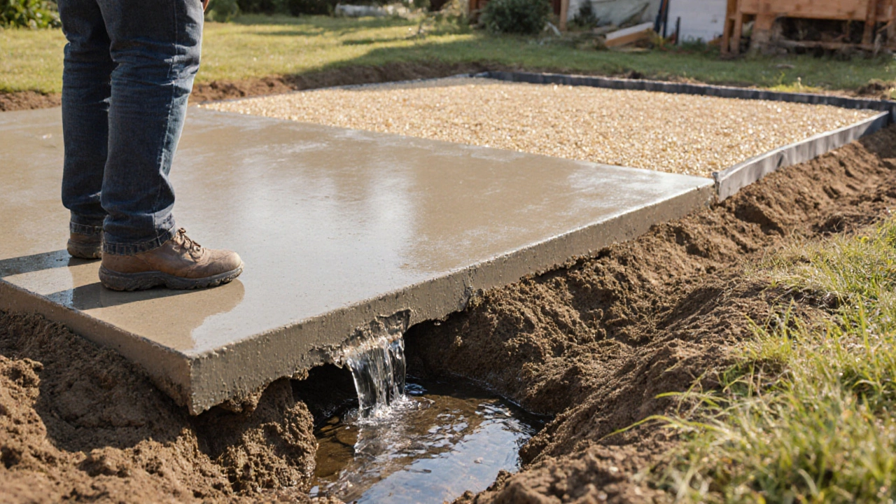 Домовладелец смотрит на треснувший фундамент, в фоне — правильно построенная основа.