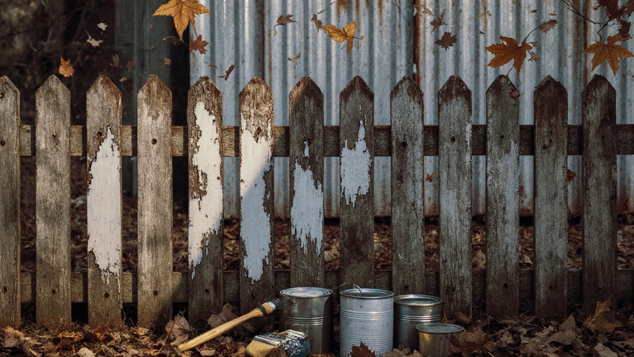 Поврежденный деревянный штакетник рядом с новым металлическим забором в Казани.