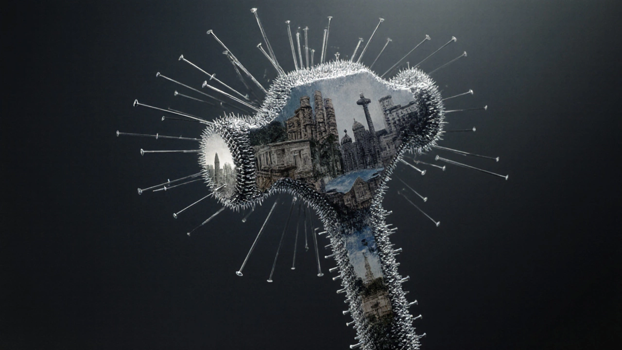 Силуэт молотка из тысяч гвоздей, напоминающий корону, на тёмном фоне с едва заметными образами строительства.