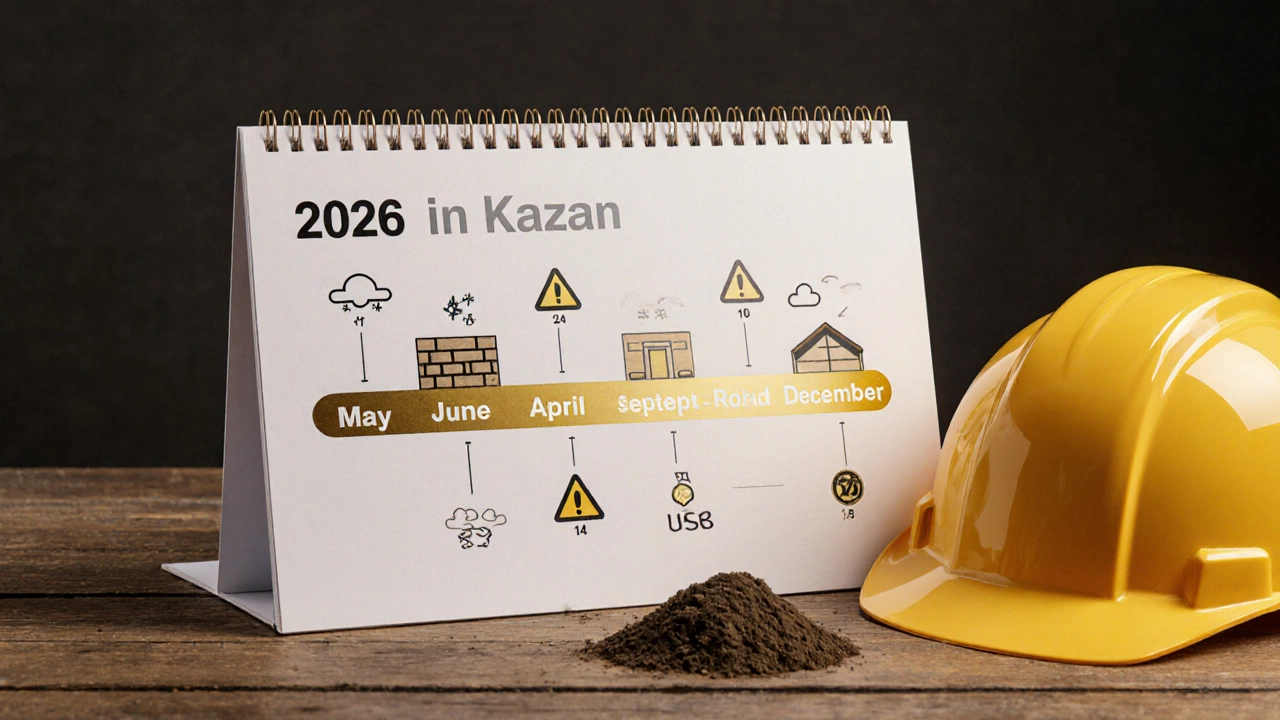 Календарь 2026 года с выделенными маем и июнем как оптимальным временем для строительства дома.