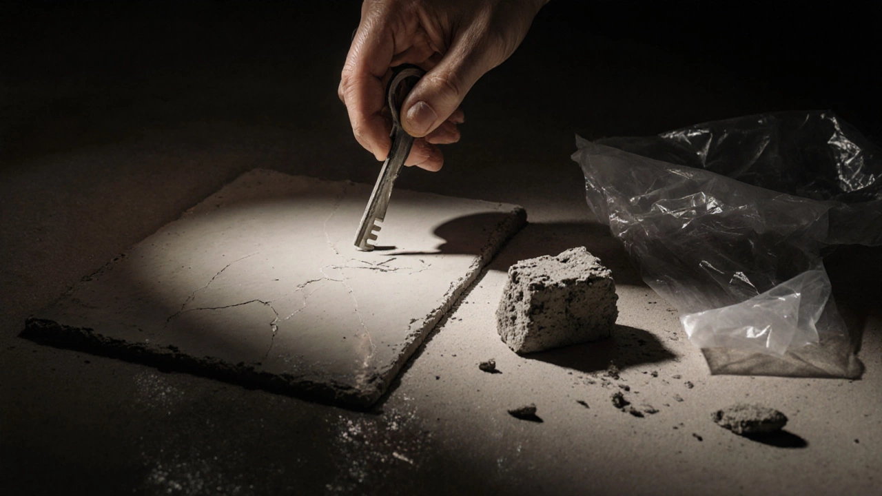 Тест прочности бетона ключом: легкий след против разрушающегося образца