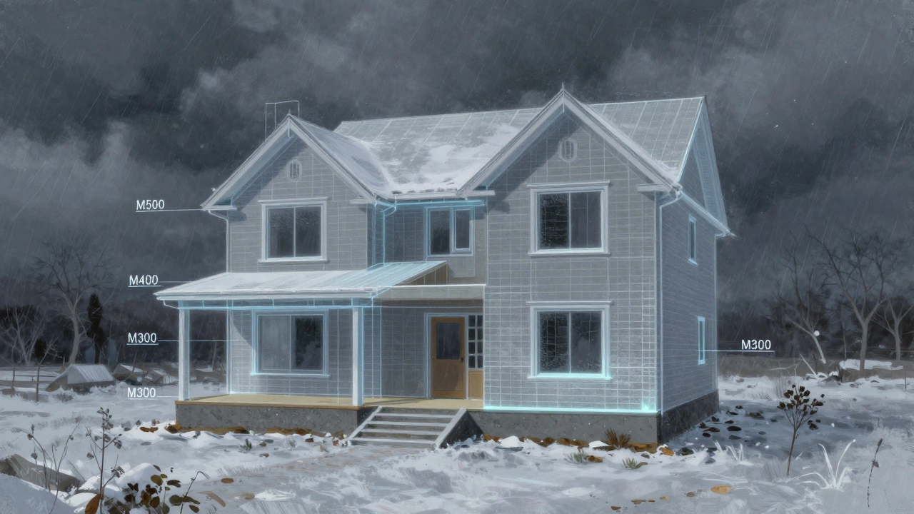 Прозрачный разрез дома с указанием марок цемента в каждом слое