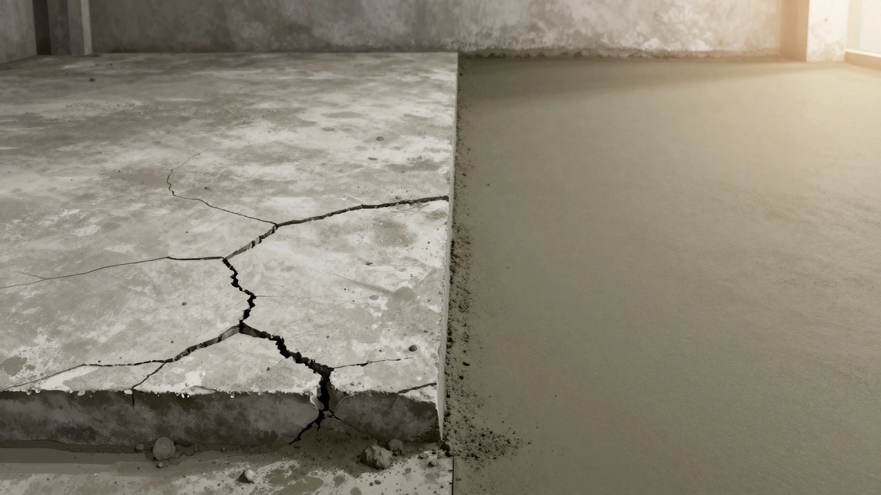 Сравнение треснувшего и гладкого бетона из разных марок цемента