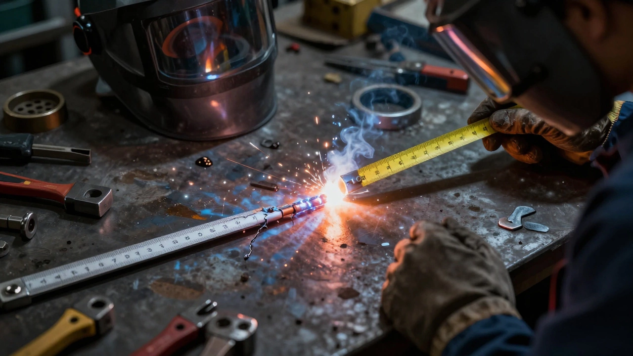 Сравнение: длинный плохой шов и короткий идеальный — символ качества против количества в сварке.