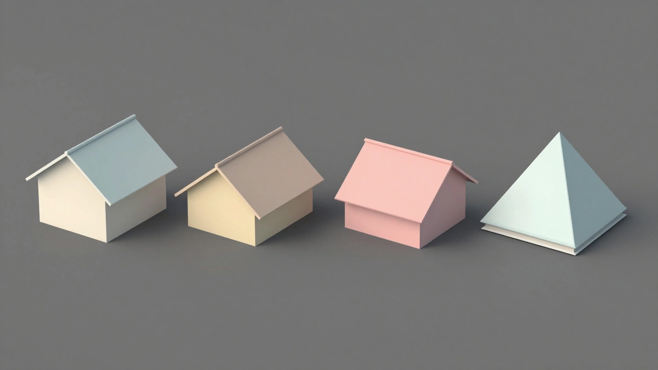 Модели четырех типов крыш: двускатная, вальмовая, односкатная и шатровая