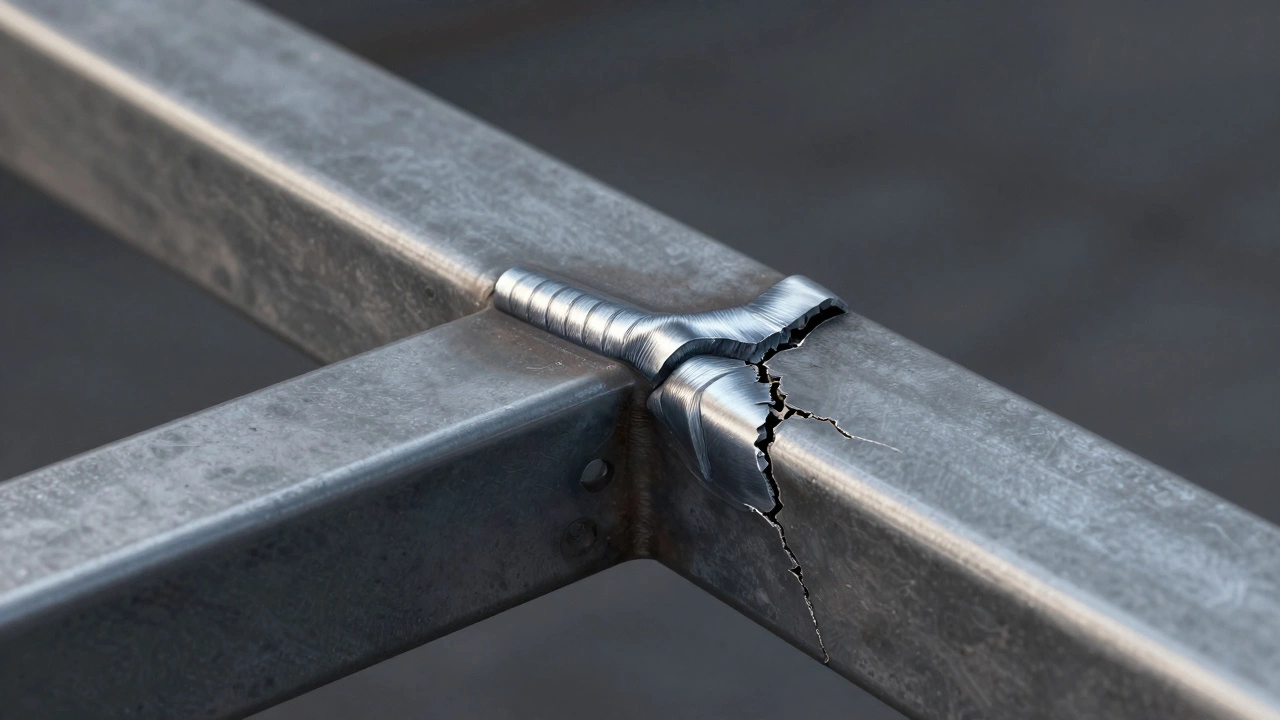 Сравнение надёжного и треснувшего сварных швов под нагрузкой.